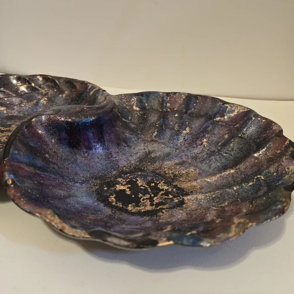HANDCRAFTED Upcycled Porcelian Seashell Platter HANDPAINTED Tabeltop Art Decor